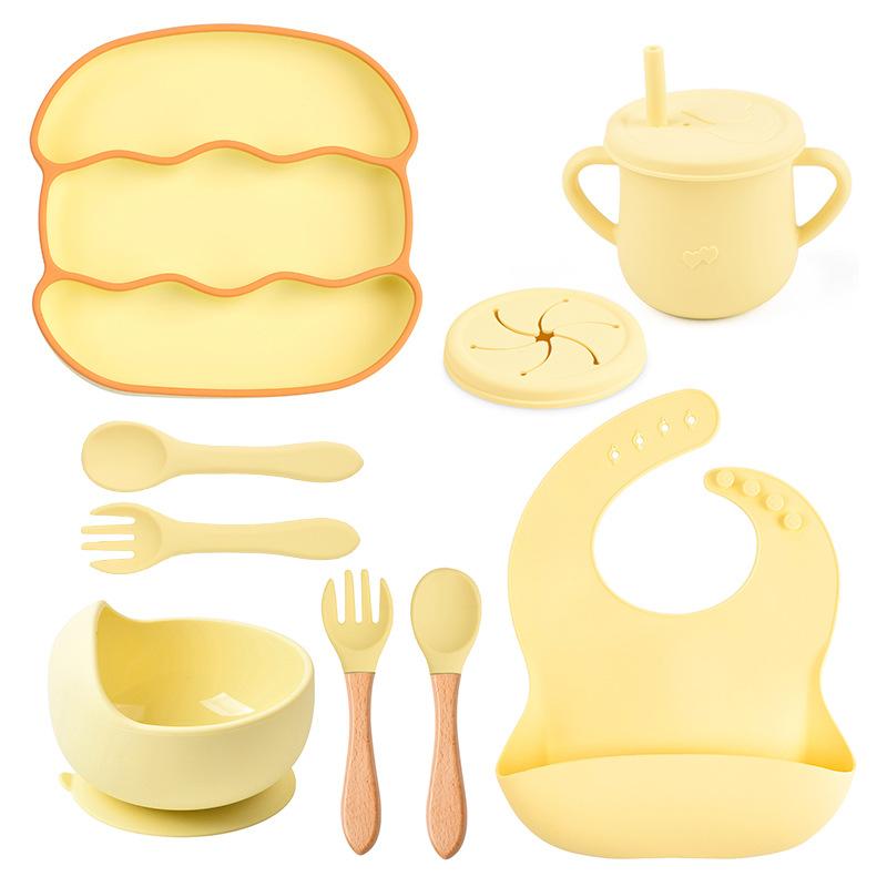 9Pcs/Set Baby Feeding Silicone Squirrel Baby Food Supplement Bowl Baby Fork Spoon Dinner Plate Children's Toys