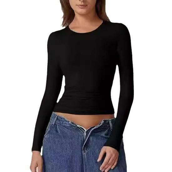 Европейские и американские женские пуловеры с длинным рукавом и круглым вырезом из молочного шелка