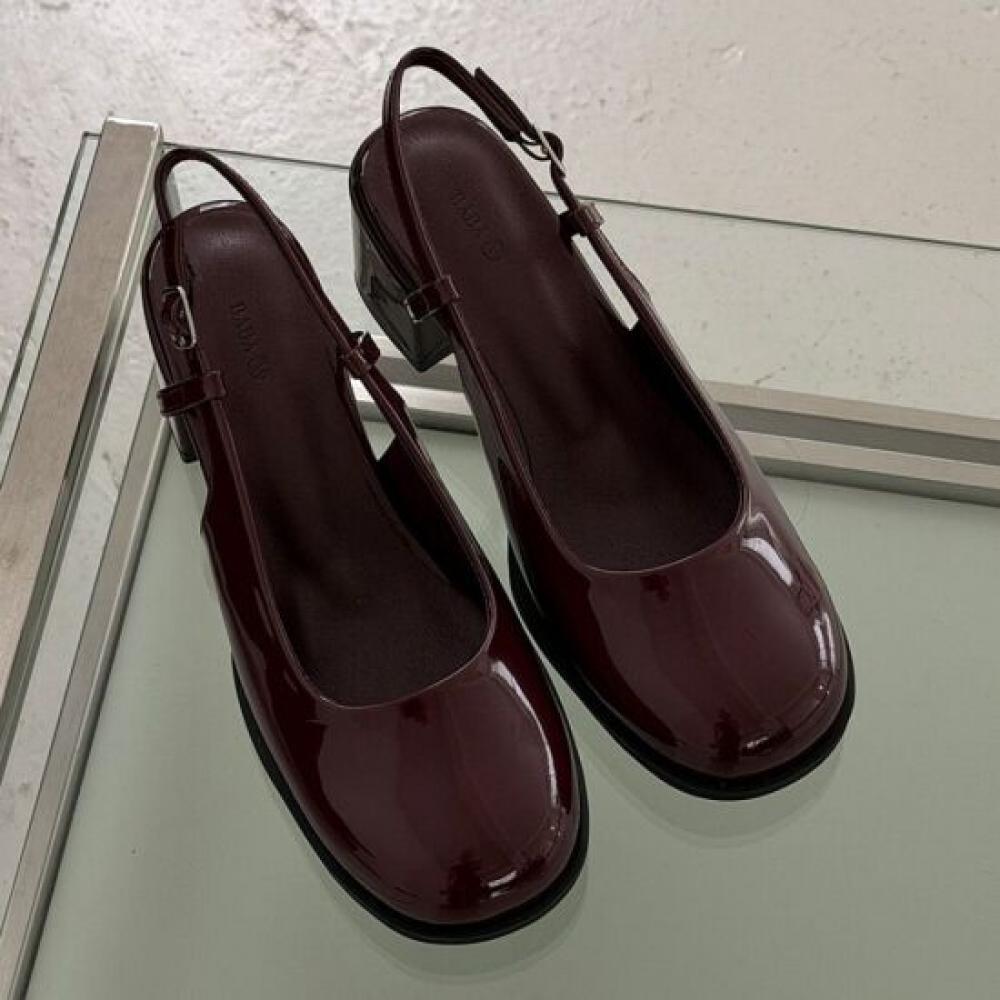 Melting Brown Women Casual Glossy Round Slingback Pumps Heel 3 Colors