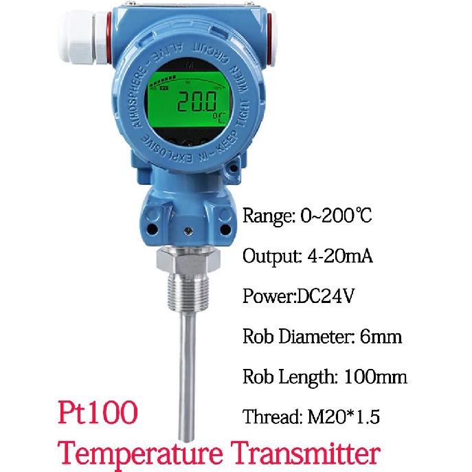 4-20mA RS485 Output LCD Display Temeprature Transmitter 0-200 Degree 0-300 Degree M20*1.5 PT100 Temeprature Signal Sensor