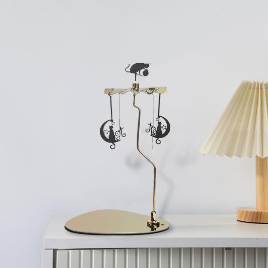 Spinning Candle Holder with Tray Stainless Steel Rotating Golden Carousel Tea Light Candle Stand Table Centerpiece Party Decoration