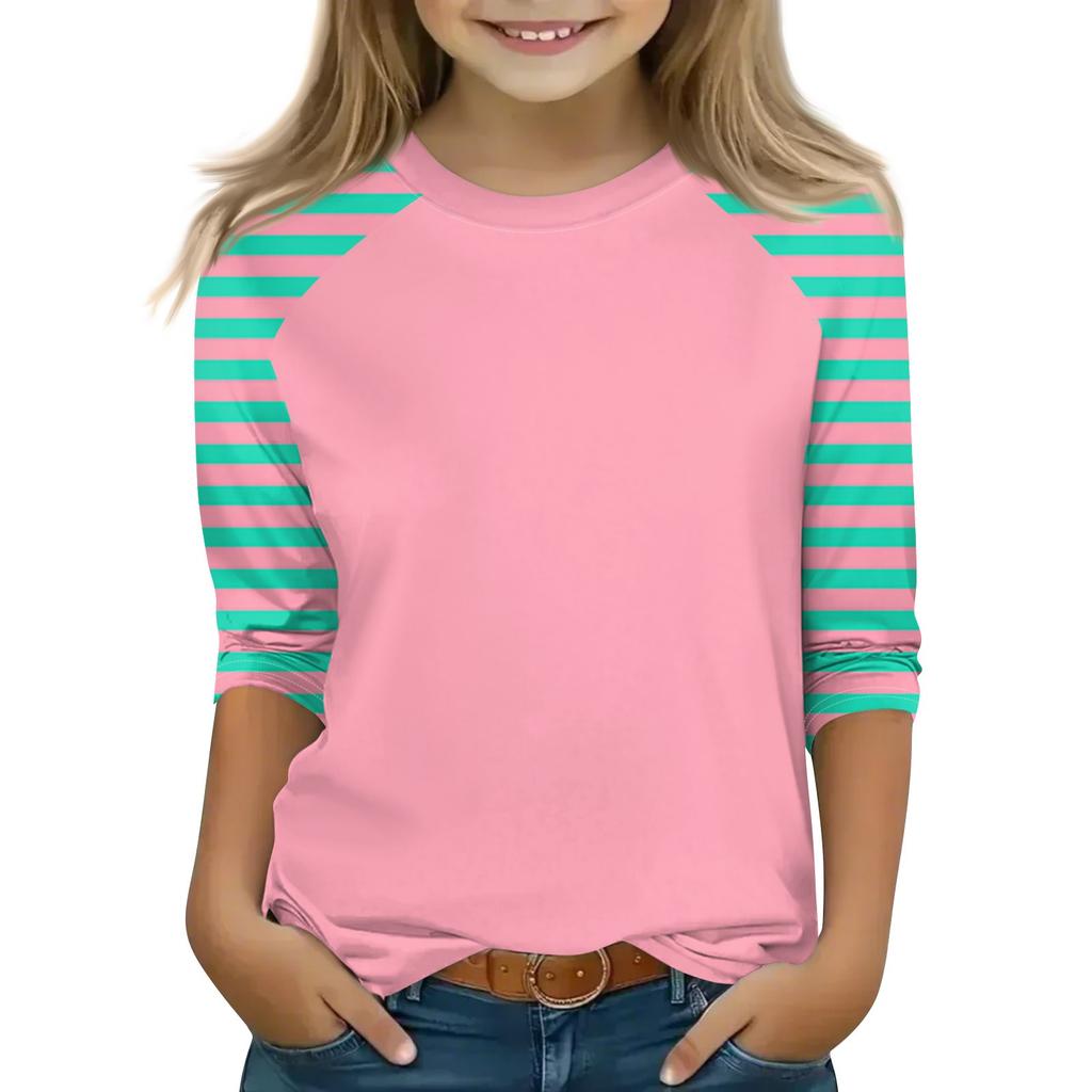 Tops For Youth Girls 4-16 Years Round Neck 3/4 Sleeves T-Shirts Trendy Tops Outfit Tees