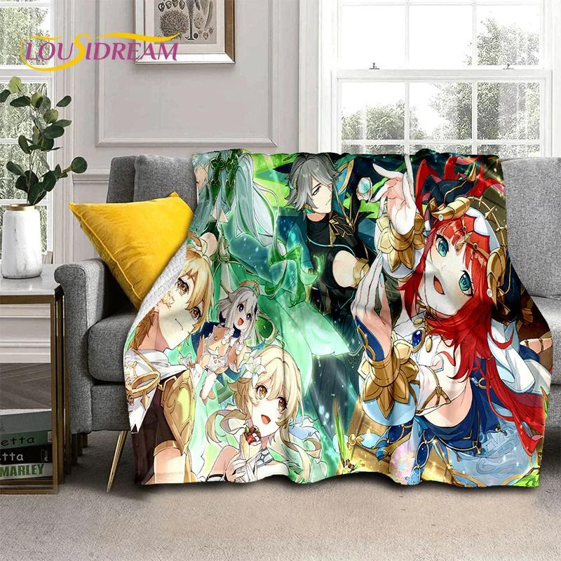3D милый Genshin Impact мультфильм игра мягкий фланелевый плед для кровати спальни дивана пикника, плед для отдыха на свежем воздухе сон подарок