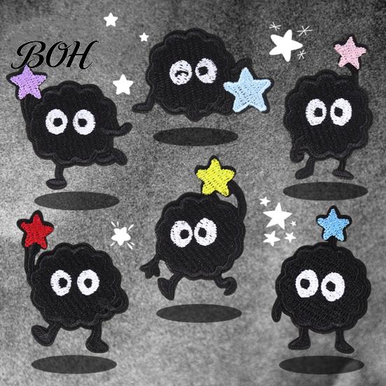 Patch for Jacket Repair 6 Pcs Cartoon Embroidered Patches, Iron on Sew Decorative Appliques, Clothing Cute Black Ball Patches Clothes Bags Hats
