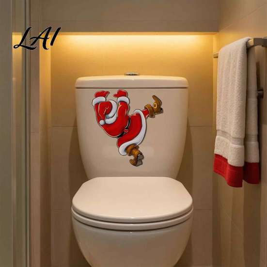 Bathroom Tile Decorations Christmas Toilet Sticker Funny Santa Claus Seat Decal Waterproof Creative Home PVC Holiday Wall Decor for Party Decoration