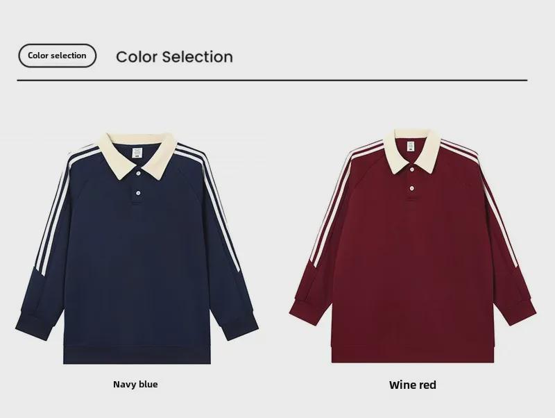 Полосатый свитер в стиле американского ретро-колледжа: Свободный крой, круглый вырез, длинный рукав, толстовка