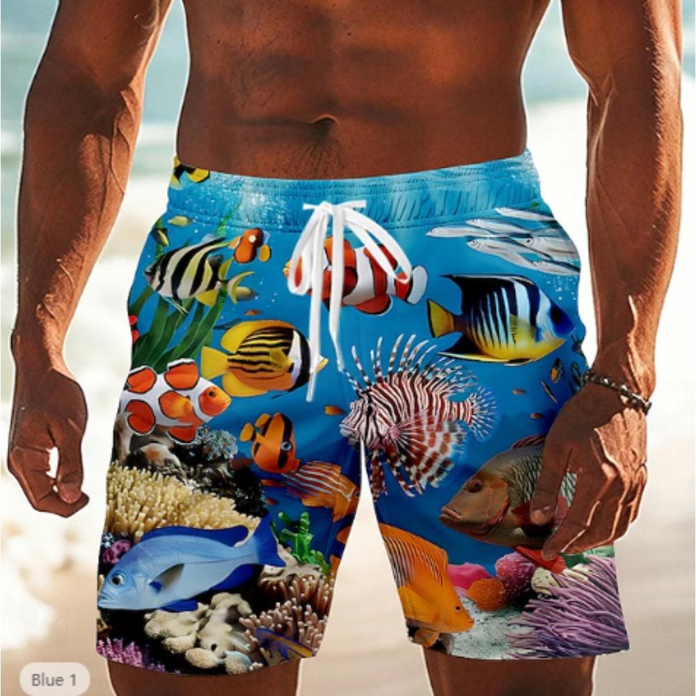 Men's Tropical Fish Shorts Swim Shorts Swim Trunks Mid Waist Hawaiian Boho Casual Daily Holiday Drawstring Elastic Waist