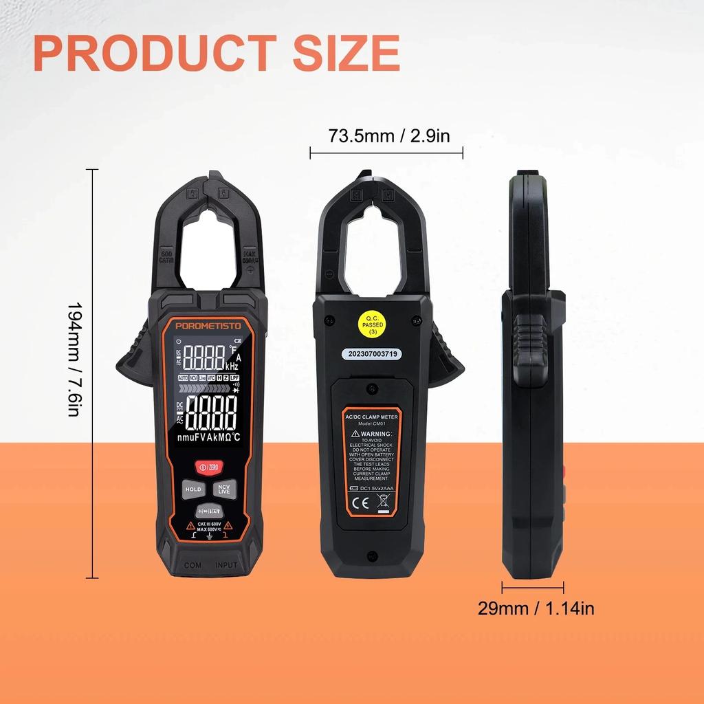 CM01 Цифровые клещи 9999 отсчетов 600A AC/DC ток Большой экран Профессиональный мультиметр NCV Температура Емкость Амперметр Клещи