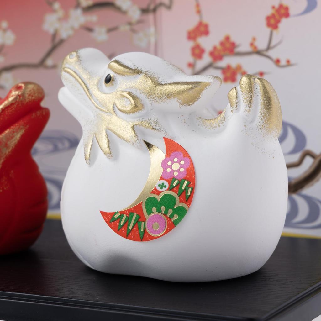 Seto Togeisha 2024 Zodiac Figurine Compact Dragon Dragon Tatsu New Year Decoration Good Luck Red and White Dragon Parent and Child Small Shoho Kiln