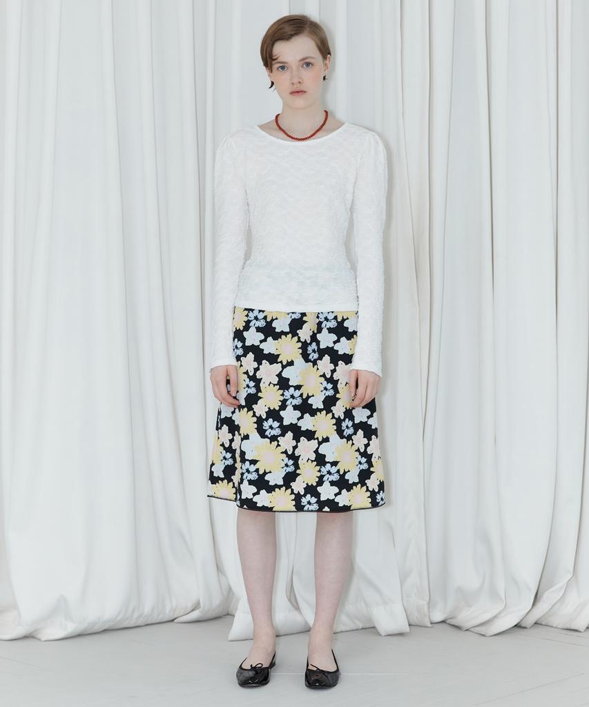 SINOON Jacquard Puff Sleeve T-Shirt (White)