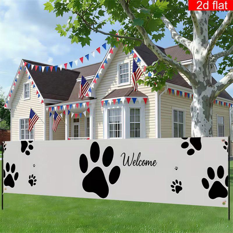 Paw Print Paw Print Outdoor Banner, Garden Fence Decor for Pet Home