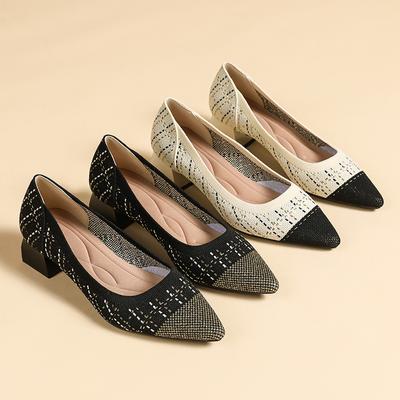 Туфли-лодочки для женщин на толстом блочном каблуке с острым носком, удобные вязаные туфли без застежек для ходьбы, женские повседневные нарядные туфли для офиса и вечеринок, туфли на низком каблуке