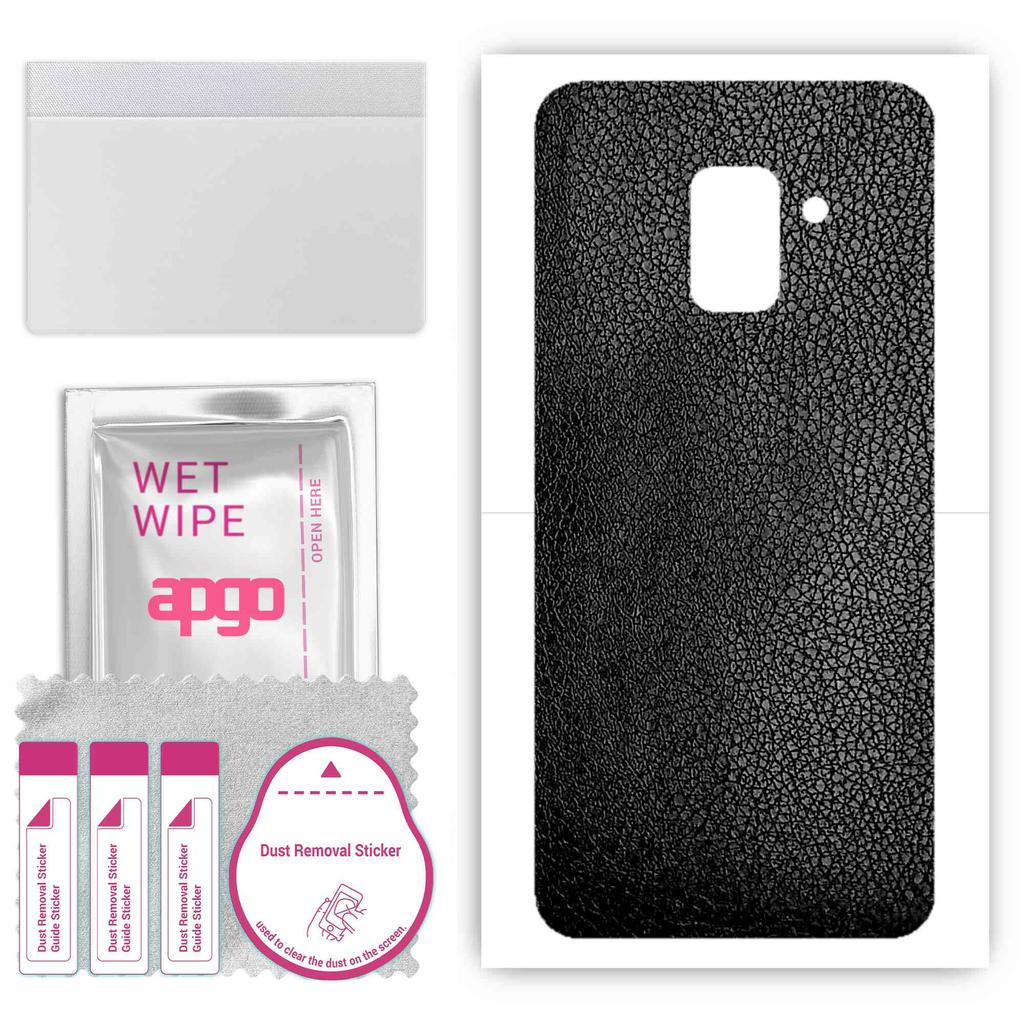 apgo Protective Skin Sticker for the Back Compatible with Samsung Galaxy A8 (2018), Wrap Film, Foil, Vinyl - Pattern Black Leather