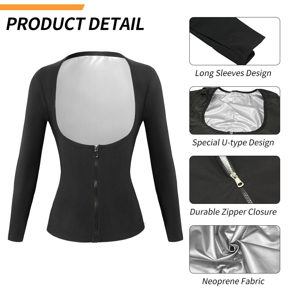 Костюм для сауны для женщин, толстовка с длинными рукавами и компрессионной молнией, рубашка для сауны, жилет для фитнеса, формирователь тела, тренировочные топы, корректирующее белье, толстовка