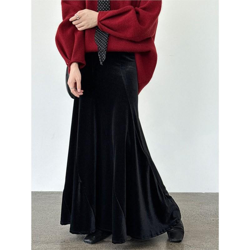 Johnature Бархатная плиссированная юбка в корейском стиле женская осенняя повседневная универсальная свободная с высокой талией длинная юбка