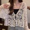 Женский Кардиган Вязаный Ажурный Крючком С Длинным Рукавом Накидка Топ