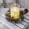 Christmas Candle Ring Artificial Pine Needle Pinecone Berries Garland Rustic Festive Candle Wreath for Home Table Centerpiece Decor