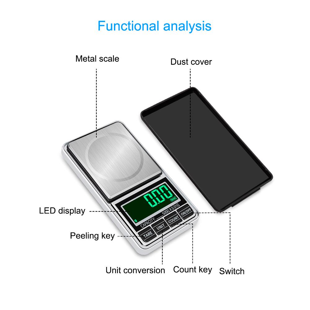 Portable Electronic Jewelry Scale 0.01g 100g/200g/300g/500g/1000g USB Plug-in Pocket Scales