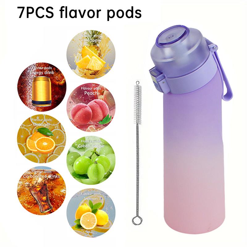 LUSQI 650ml Water Bottle Frosted Gradient High Appearance General Anti-fallv With 7 Flavor Rings And 1 Straw-Brush For Outdoor