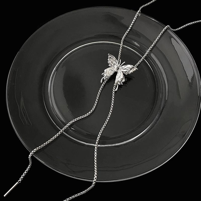 Нестандартное ожерелье из жидкого металла с бабочкой, выдвижная подвеска в виде бабочки, регулируемая цепочка из нержавеющей стали, панк-хип-хоп, ювелирные изделия в подарок