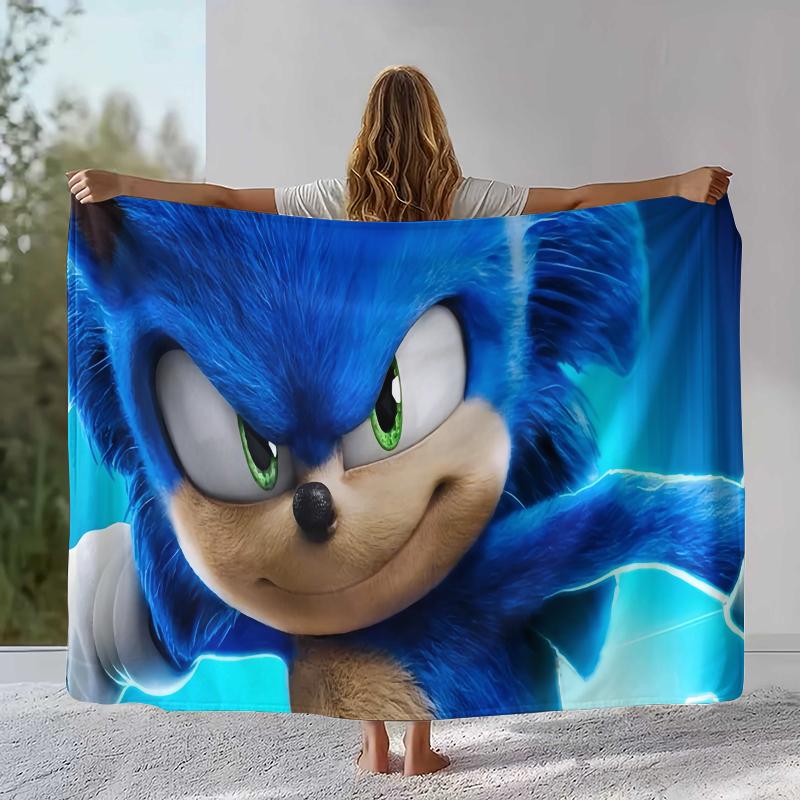 Ретро Мультяшное Игровое Фланелевое Одеяло S-Sonic, Ультра Мягкое Теплое Плюшевое Покрывало для Дома, Спальни, Кровати, Дивана, Походного Пикника, Подарок