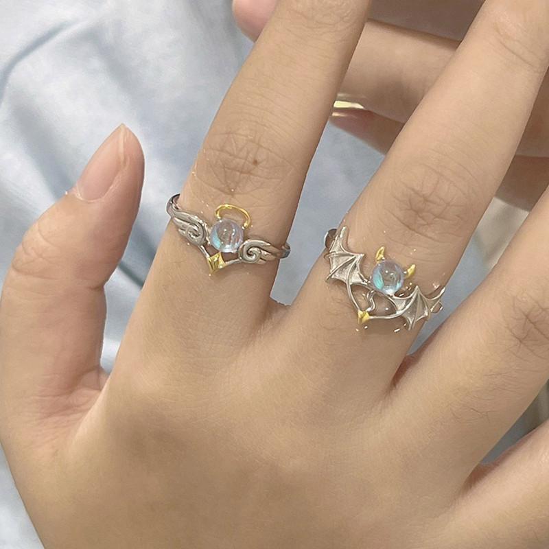 Пара парных колец ангел дьявол лунный камень кольцо для женщин мужчин открывающееся регулируемое любовное кольцо ювелирный подарок AVE