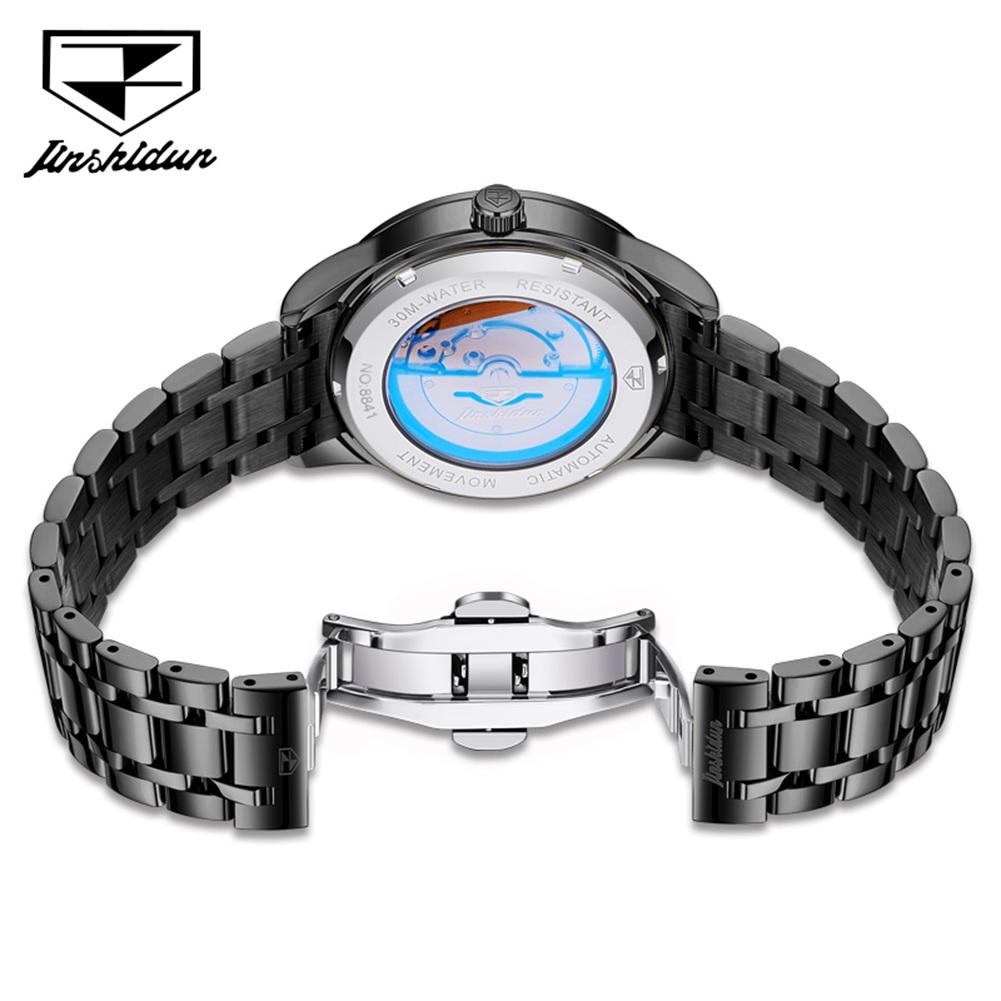 JSDUN 8841 Man Automatic Watch Luxury Original Mechanical Watch For Men Stainless Steel Waterproof Dual Calendar Male Hand Clock