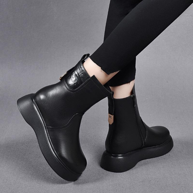 Ботинки Martin Женские ботинки Кожаные ботинки Сапоги с толстой подошвой до середины голени Хлопковые ботинки