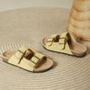Fashion 2025 Double Belt Buckle Cork Slippers Woman Cozy Slip On Beach Slides Ladies Flats Outdoor Walking Shoes Nubuck Leather Sandals
