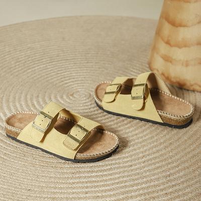Мода 2025 Шлепанцы из пробки с двойной пряжкой Женские Уютные Слипоны Пляжные Слайды Женские Балетки Уличная Обувь Сандалии из Нубука