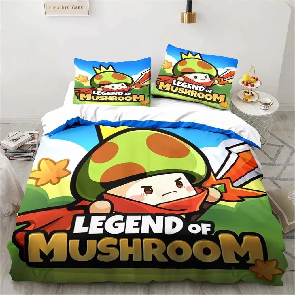 3D Anime Game Legend of Mushroom Pattern Bedding Set Printed With Pillowcase Bed Duvet Cover Single Double Queen Super King Size
