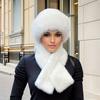 2 Piece/1set Women's Thickened Warm Faux Fur Hat and Scarf Set - Polyester Knit, Winter Ear Warmers with Snap Closure, Fashionable Mongolian Style