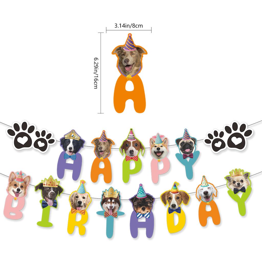 Pet Birthday Theme Party Decoration Dog Cartoon Flag Latte Paper Cup Plate