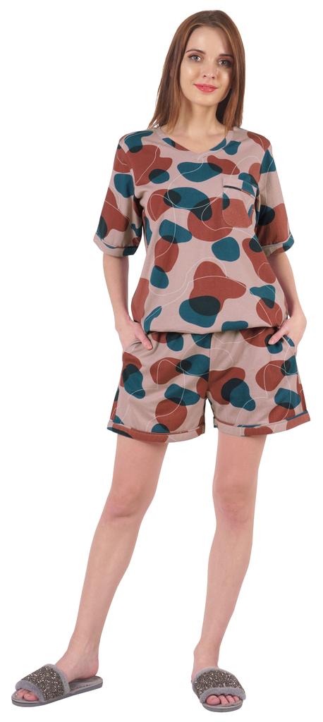 Inkmeso Printed Nightwear Shorts Set For Women Top And Short Sleepwear Sets 2