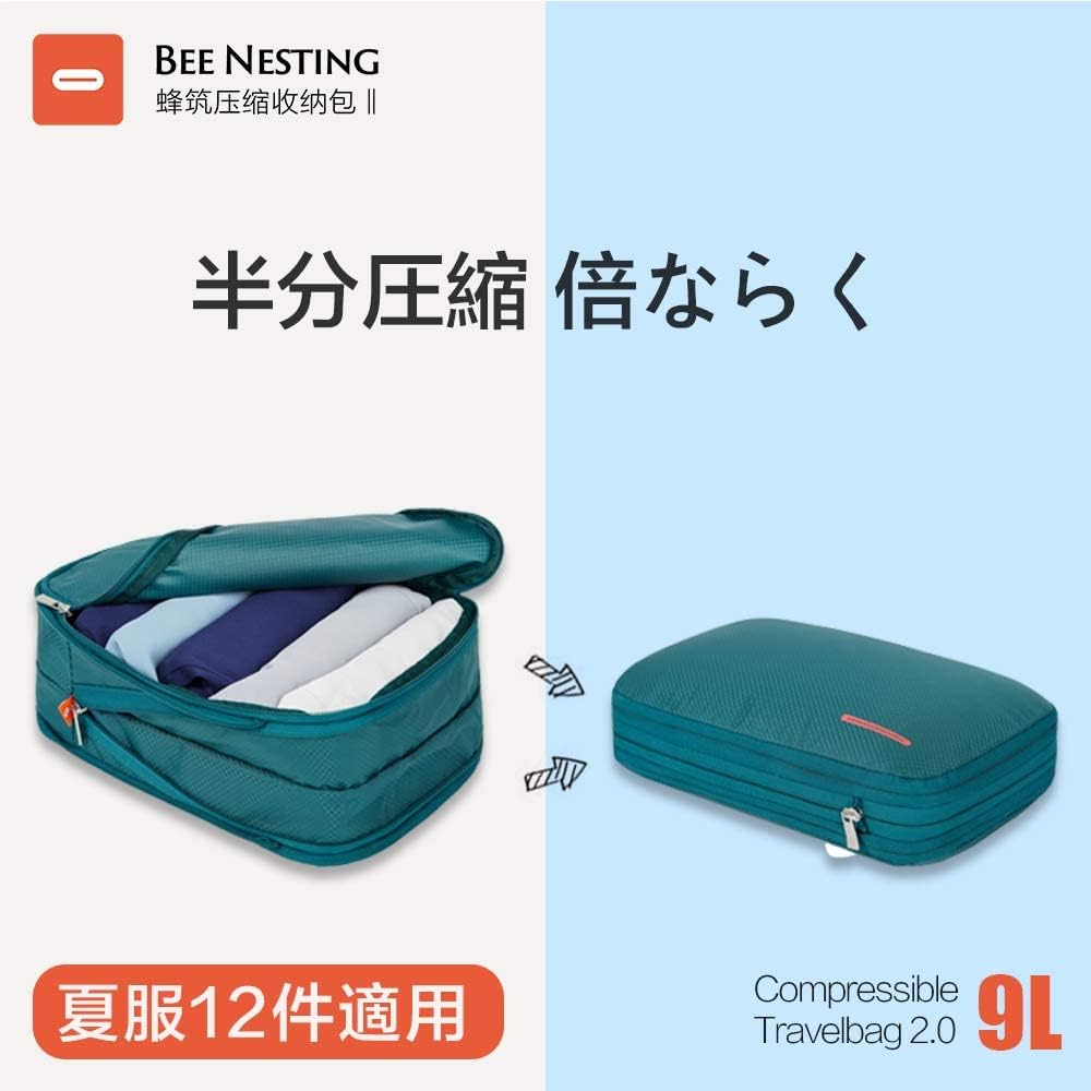 Bee Nesting Compression Bags, Waterproof Travel Pouches for Travel, Expandable Zipper Clothes Storage, Space-Saving, Two Storage Compartments,