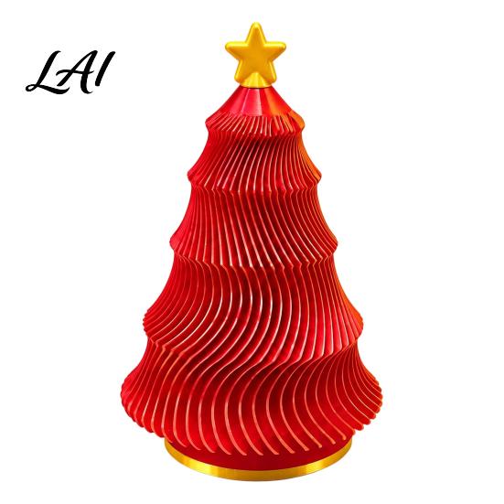 Portable Fidget Toy 3D Printed Spinning Christmas Tree Toy Gradient Ripple Xmas Desktop Ornament with Party Decoration Star Top Rotating Stress