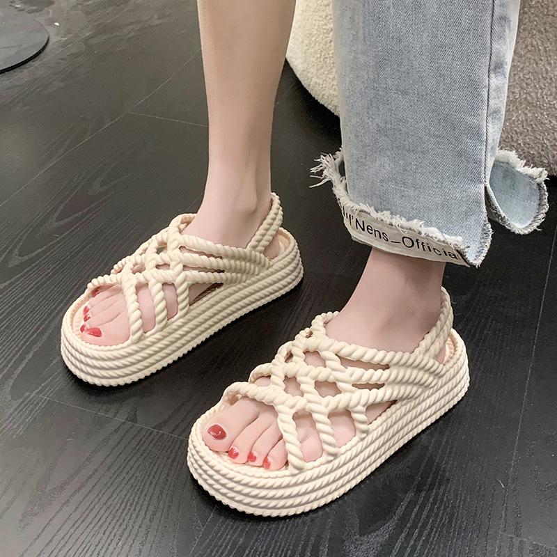 Fashion 2024 New Sandals for Woman's Shoes Braided Rope with Traditional Casual Roma Style Simple Creativity Fashion Pink Summer Lace-up
