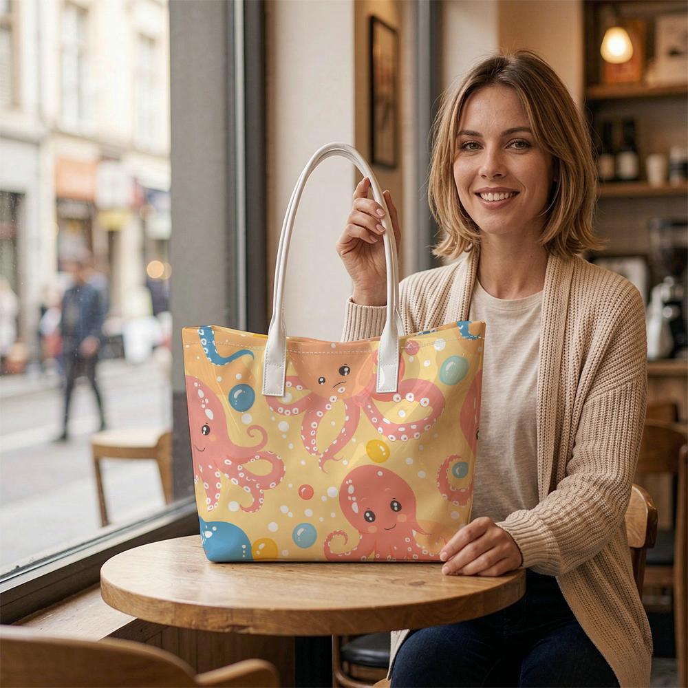 Cute Octopus Print Tote Bag Fashion Casual Large Capacity Outdoor Daily Carry Handbag