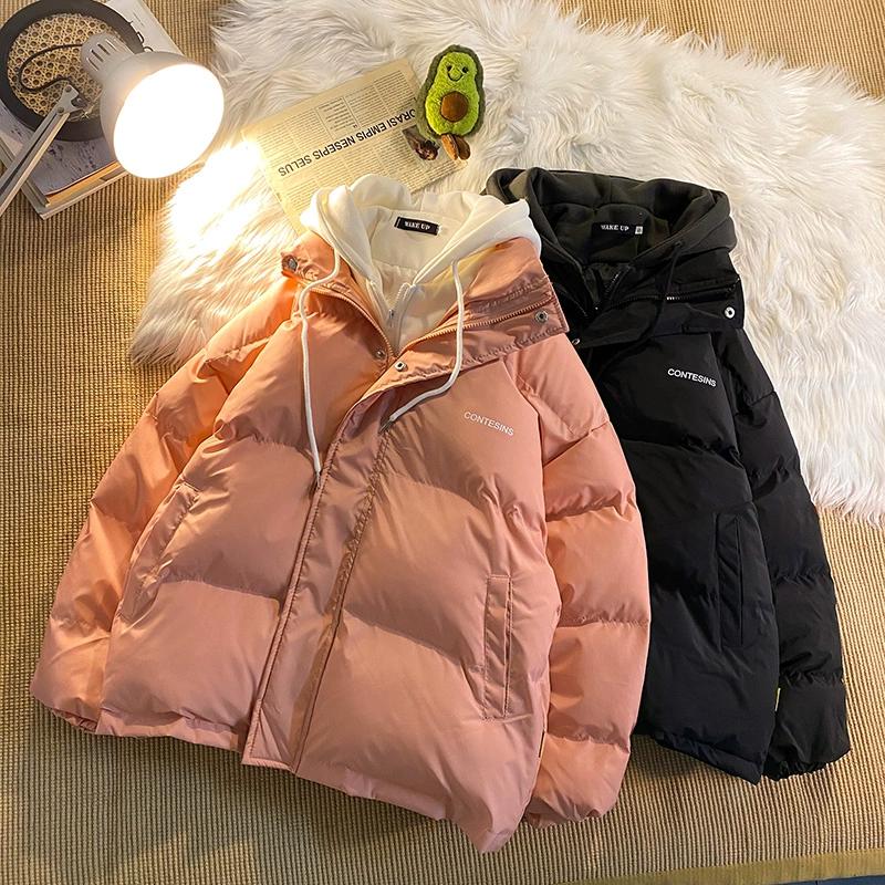 American New Trend Hooded Coat Cotton-padded Clothes Y2K Street Retro Zipper Hooded Down Jacket Parkas Winter Thick Coat