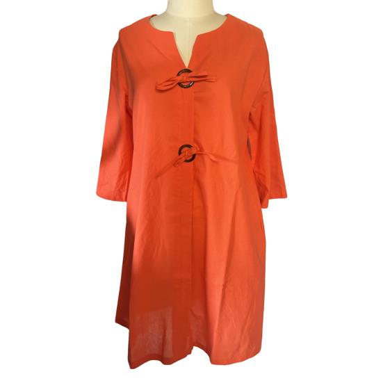 Лето Осень Женское Платье V-образный вырез рукава три четверти Свободный Плюс Размер Длина Колена Ретро Повседневный