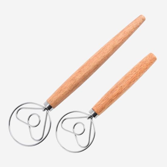 Dough Mixer Stainless Steel Dough Whisk with Wooden Handle Easy-to-clean Bread Whisk for Home Kitchen