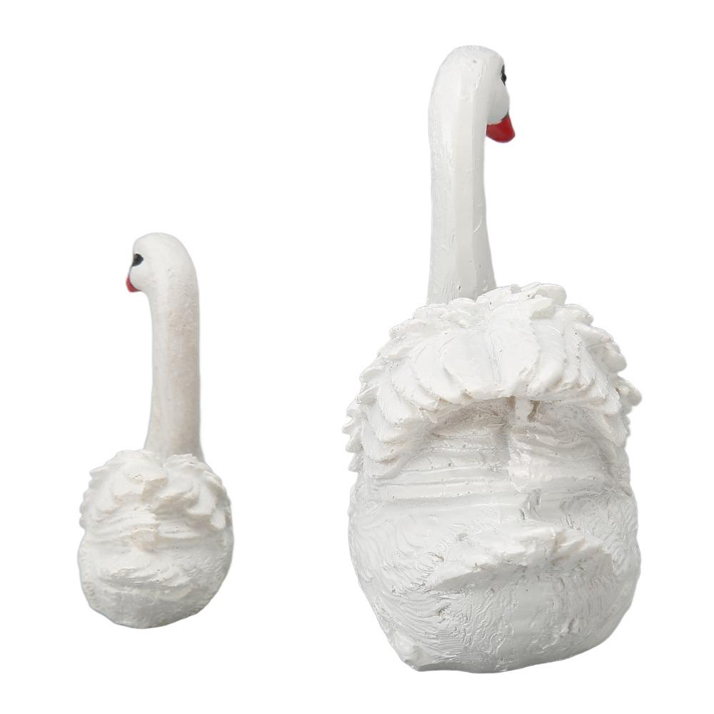 2pcs White Resin Swan Ornaments Small Cake Topper Set Swan Couple Figurines Living Room Decor