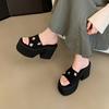11CM Thick Heel High Heels Waterproof Table Muffin Thick Bottom Suede Flower Fish Mouth Shoes Small Height Increase Cool Slippers Women