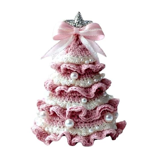 Handmade Crochet Christmas Tree DIY Xmas Tree Crochet Craft Starter Set with Bow And Faux Pearl for Beginners Knitting Holiday Decoration