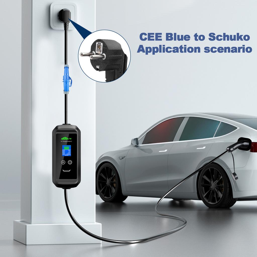 7.2KW CEE Blue Power Female Plug to 3.6KW EU Schuko Plug Adapter 32A to 16A Electric Vehicle Charging Adapter For EV Charger