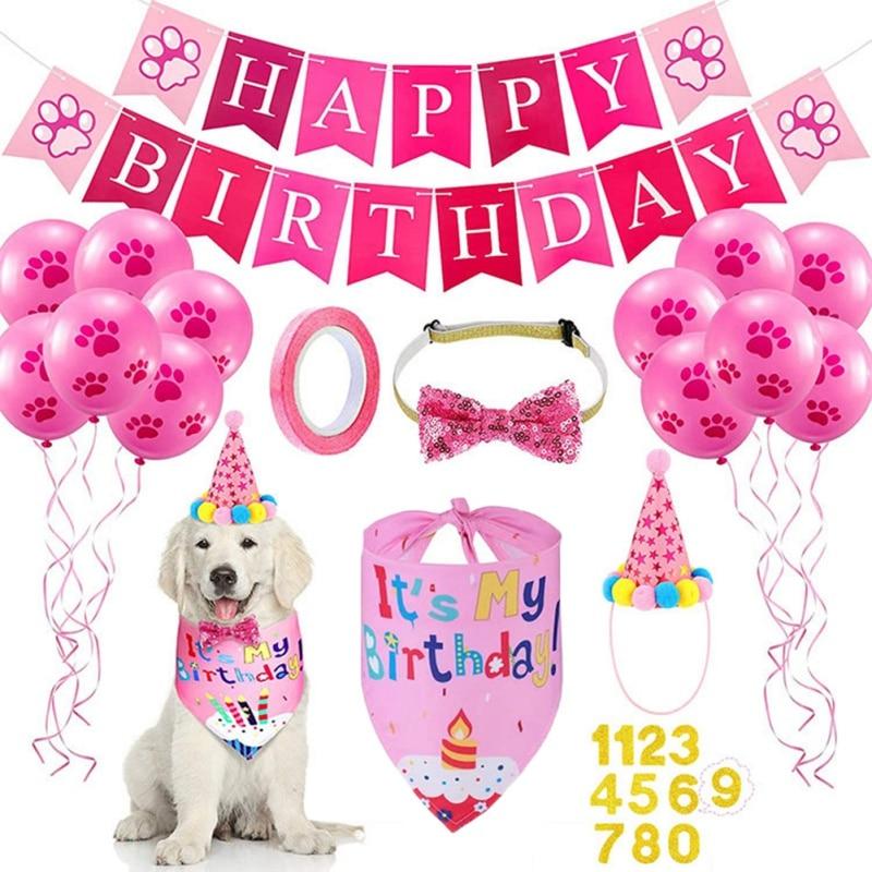 Pets Happy Birthday Decoration Dog Costume Hats Bowknot Bandana Neckerchief Bibs Banners Party Cat Dog Pets Accessories