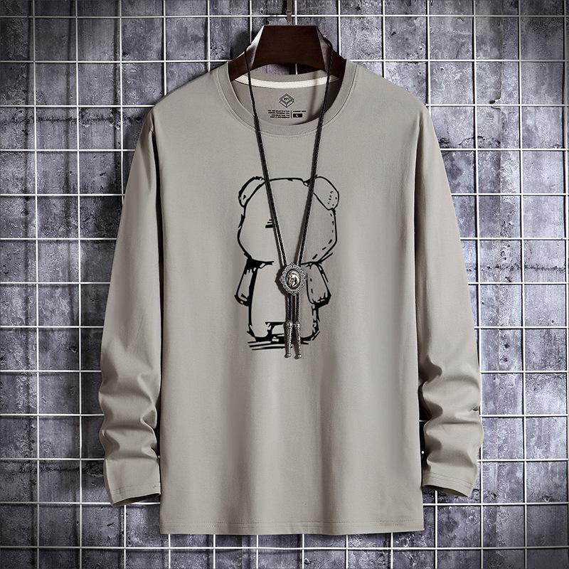 GMXIA Весна Осень Мужская футболка с длинным рукавом Мужская молодежная базовая мужская верхняя одежда с круглым вырезом Осенняя одежда Мужская футболка
