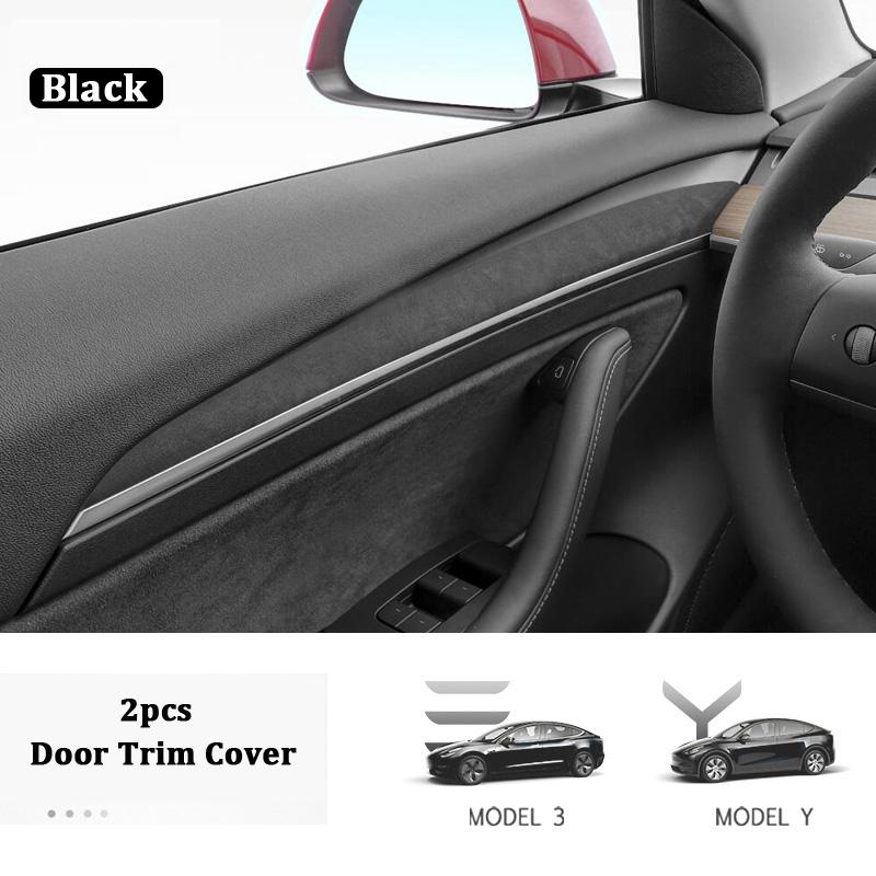 Для Tesla Model 3 Y 2022 2023 Накладка на дверную обшивку из замши, защитная накладка для стильной отделки двери, модифицированные аксессуары для украшения интерьера