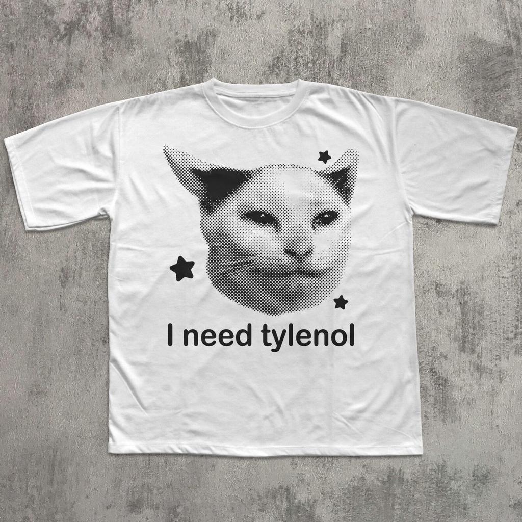 I Need Tylenol Funny Cat T shirt, Vintage Graphic Tee, Retro Y2k Shirt, Weird Cats T shirt, Unhinged Clothes, Silly Shirts, Brainrot Tees