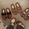 Niche Flat-bottomed Set of Toe Silver Sandals Women's Summer Wear Leather Sandals Seaside Beach Shoes Vacation Slippers